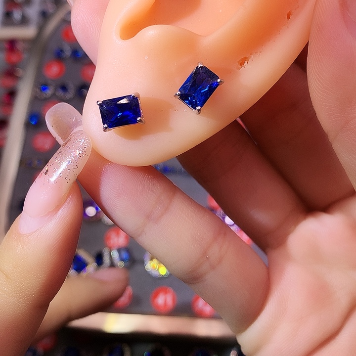 蓝宝石耳饰银S925镶嵌