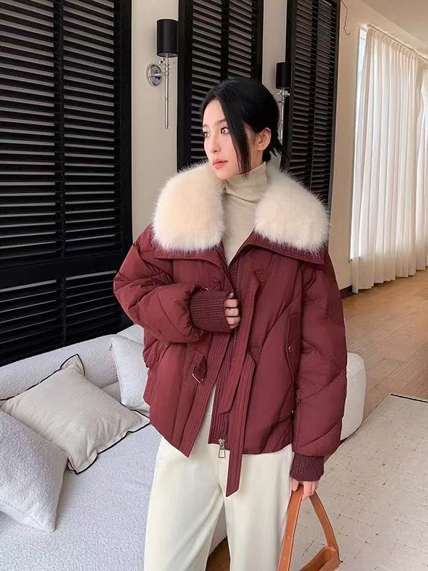 2025冬季新款棉服女短款加厚棉衣时尚百搭宽松大毛领棉袄外套