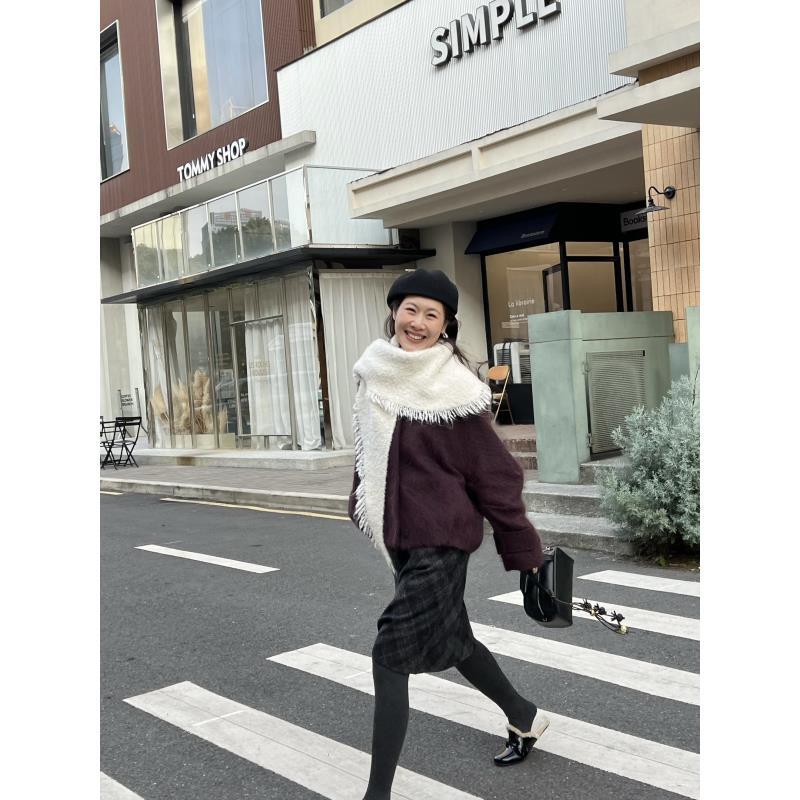 安哥拉兔羊绒毛拉绒廓形短外套 03194