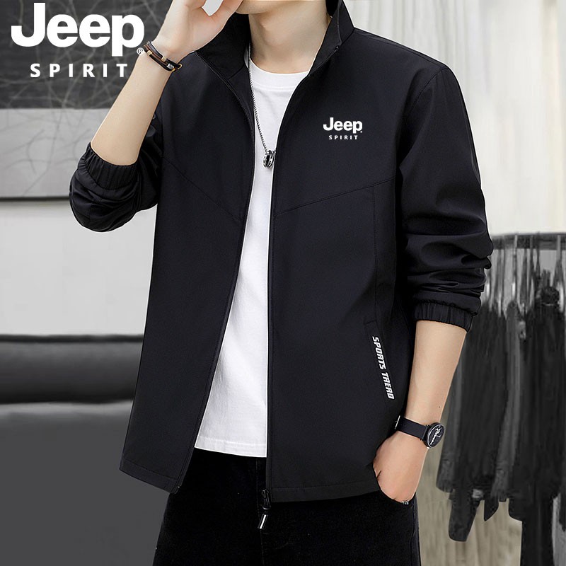 JEEPSPIRIT吉普春秋季宽松男士商务休闲纯色立领夹克衫男薄款外套