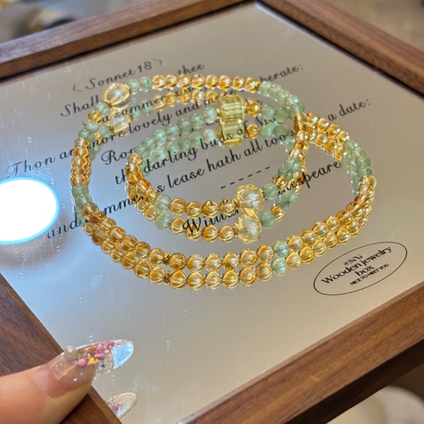 【小野春茶】天然黄塔晶绿草莓双圈设计款手串 珠宝多样性 任发一