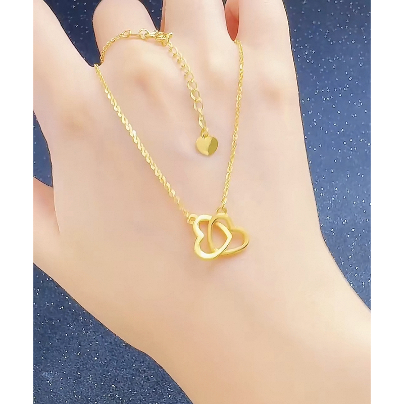 坠链均足银 爱心环环相扣套链2039