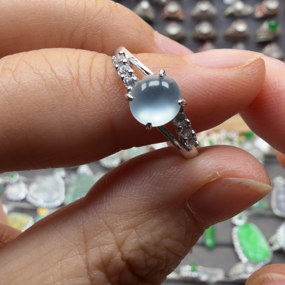 翡翠银S925镶嵌戒指8009