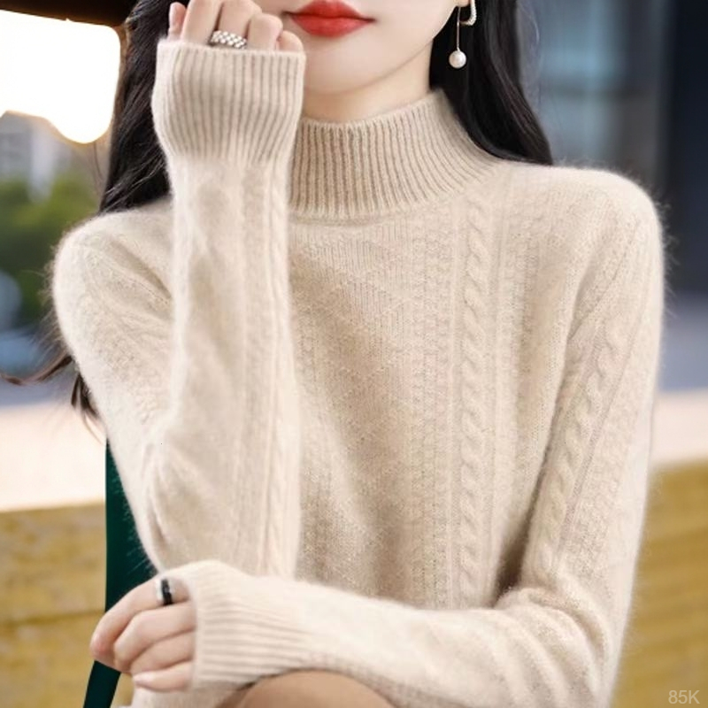 鄂尔多斯市半高领加厚纯100羊毛衫女百搭厚款保暖宽松羊毛衫毛衣