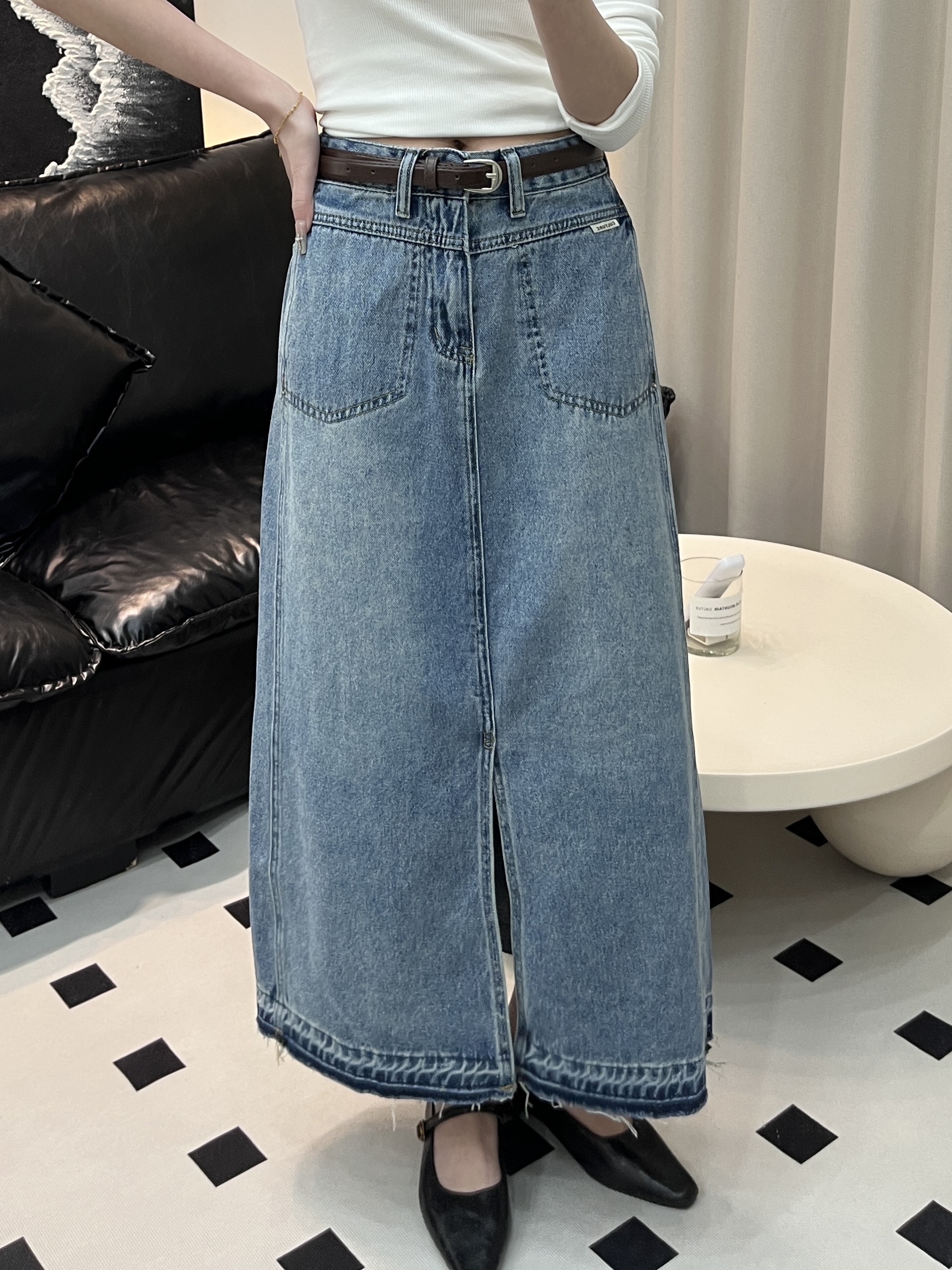 高腰休闲风拼接御姐风厚款半身裙牛仔大码夏季包臀中长款韩版