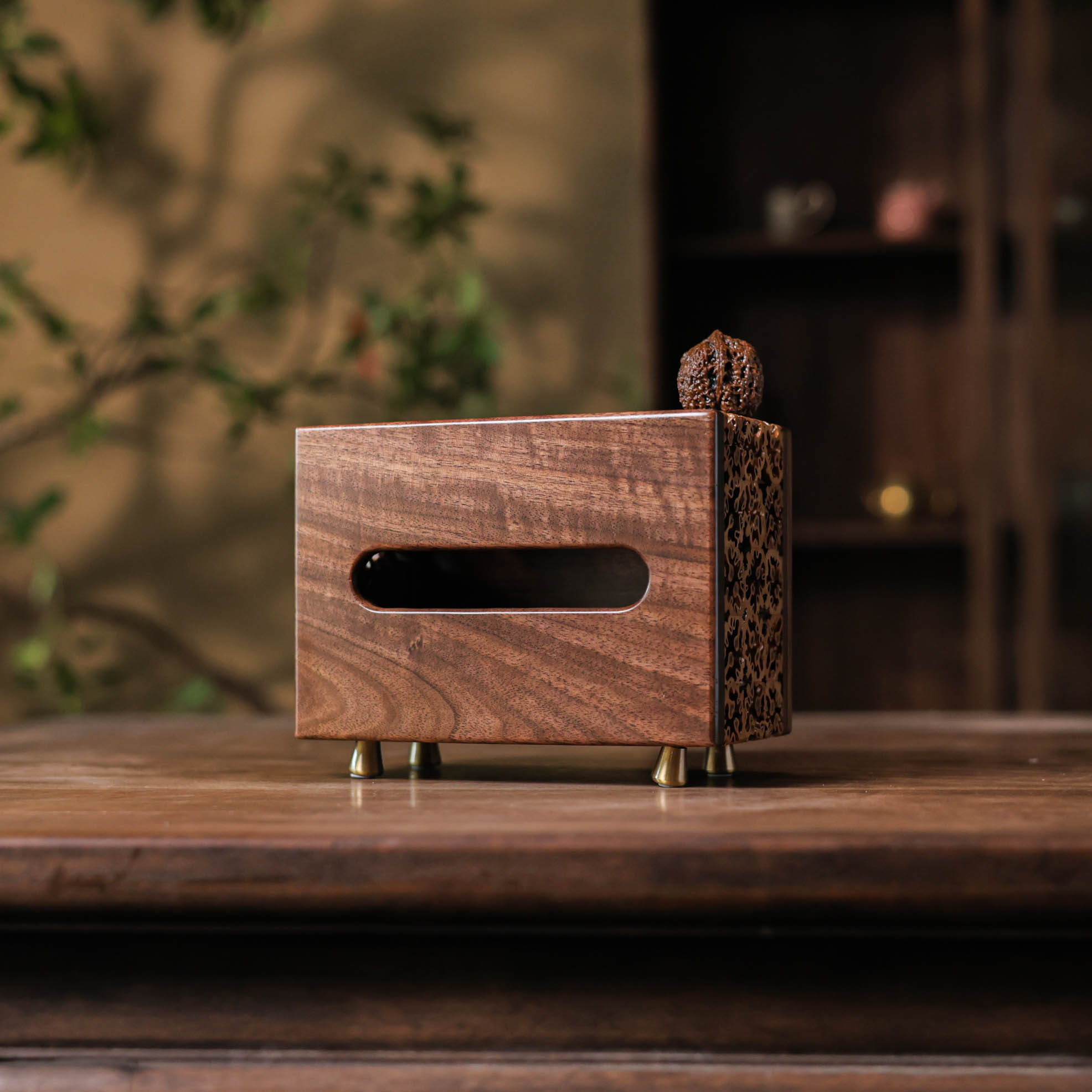 【喜器】侧抽核桃纸巾盒长108  宽105 高80mm(Q9036)