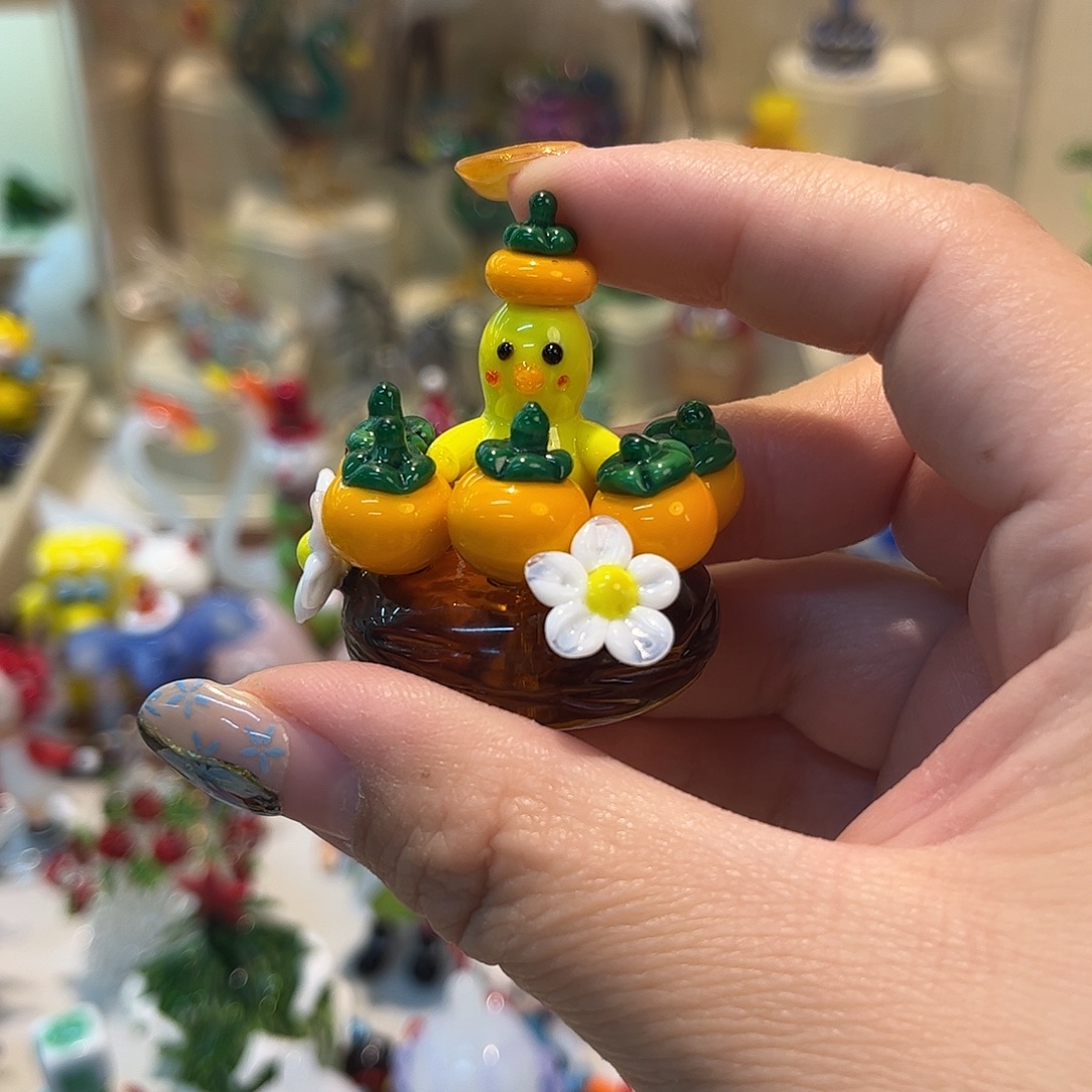 手工艺品琉璃柿柿如意小鸭子