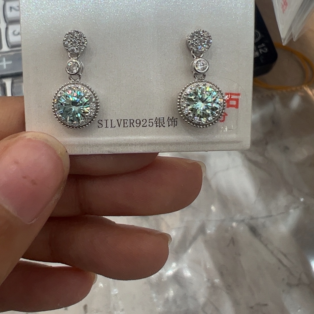 吊坠925银合成碳硅石蓝绿吊坠耳钉