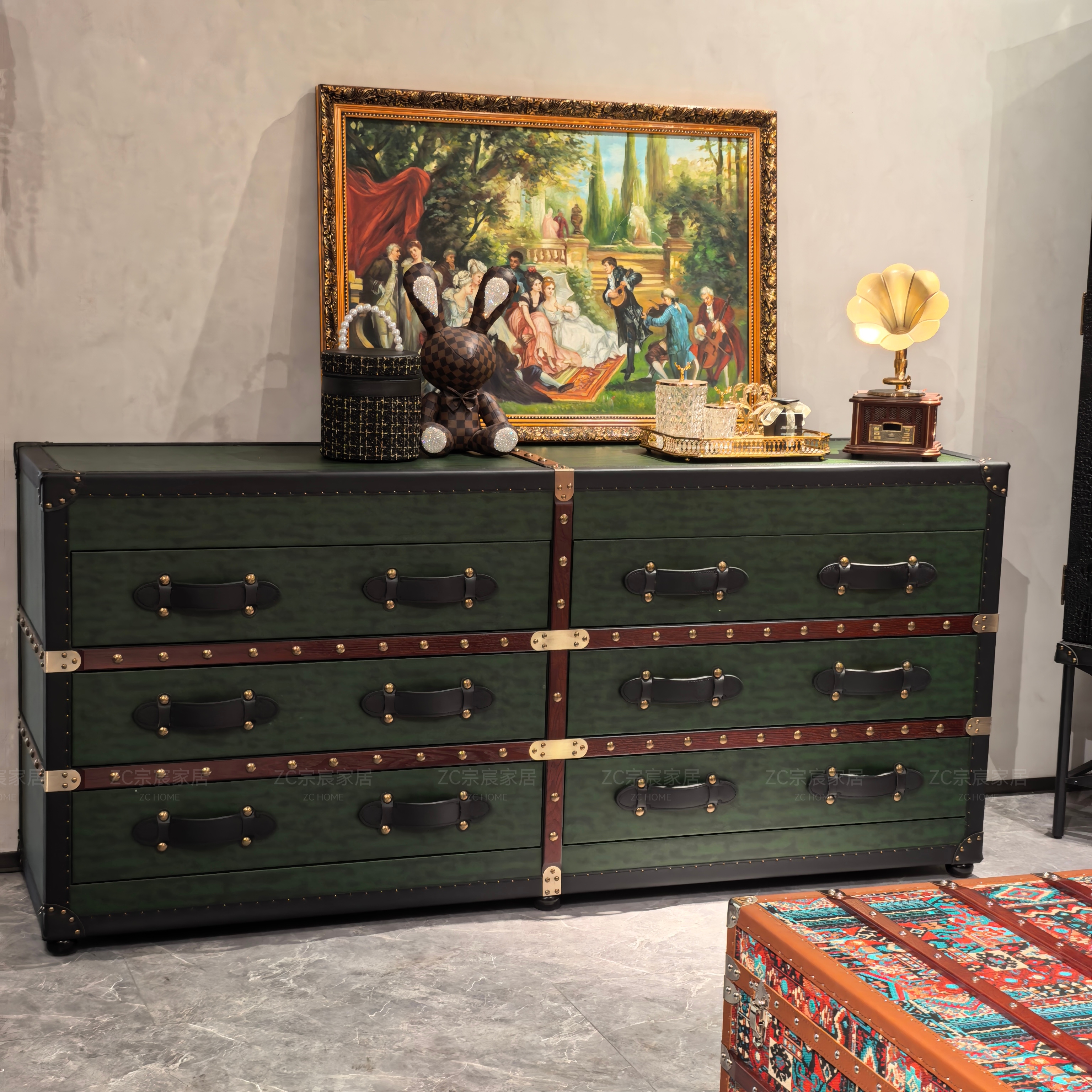 【ZC·宗宸家居】中古墨绿色六斗柜电视柜床尾柜190x50x88cm