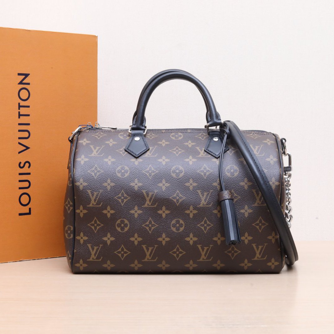 99新 LouisVuitton/路易威登 【小花Han】 老花 芯片 Speedy 30 包