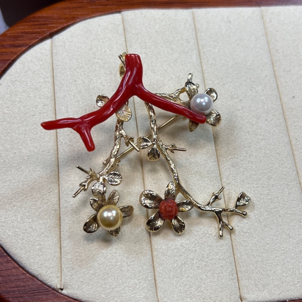 沙丁珊瑚原枝胸针吊坠两用款【国检证书】