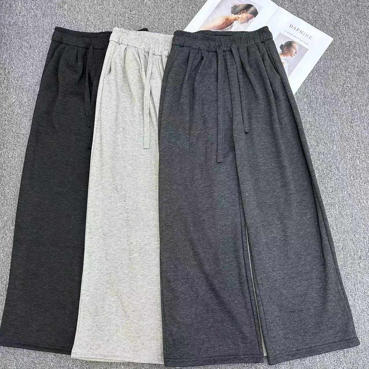 【周周家】6813濮院冬季羊毛加绒休闲裤阔腿裤纯色女士街头风