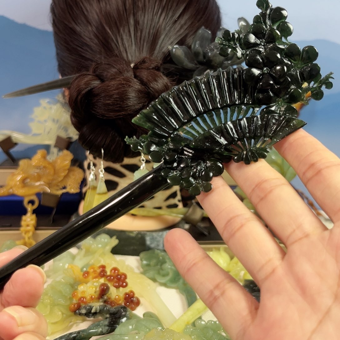 葵***安蛇纹石玉合金发饰