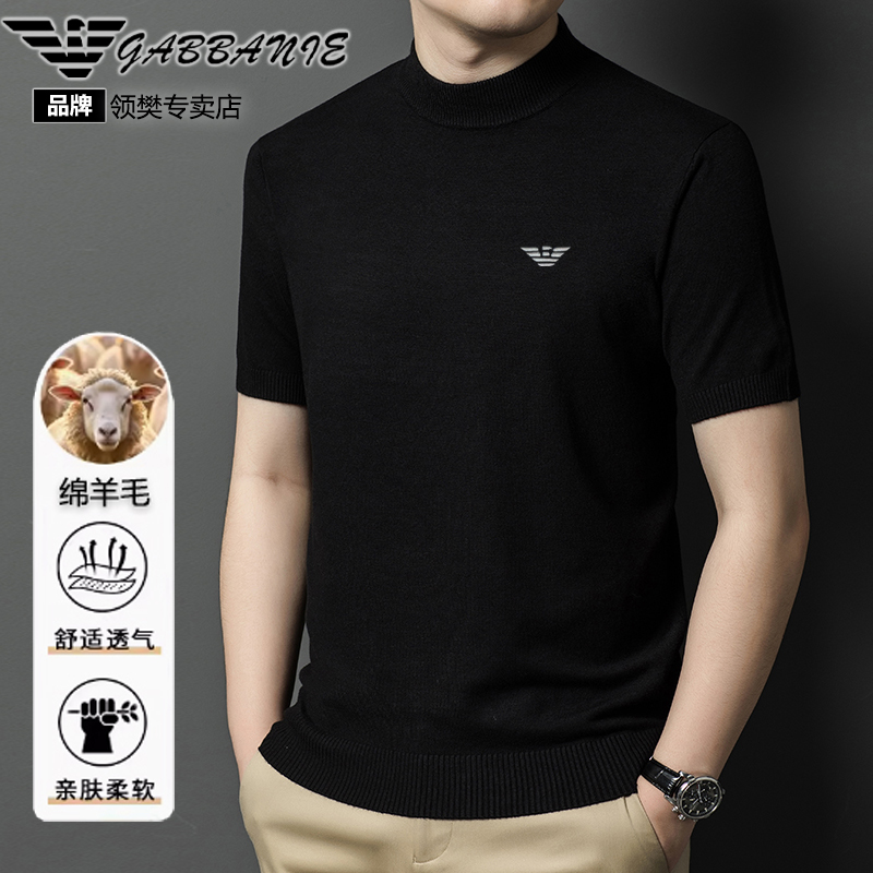 GABBANIE意大利轻奢品牌男士短袖薄款针织衫中青年纯色半袖羊毛衫