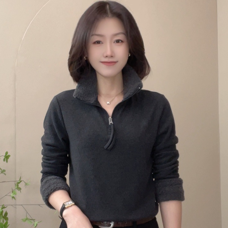 9980冬季新款保暖女士立领拉链卫衣百搭长袖小衫气质显瘦打底衫女
