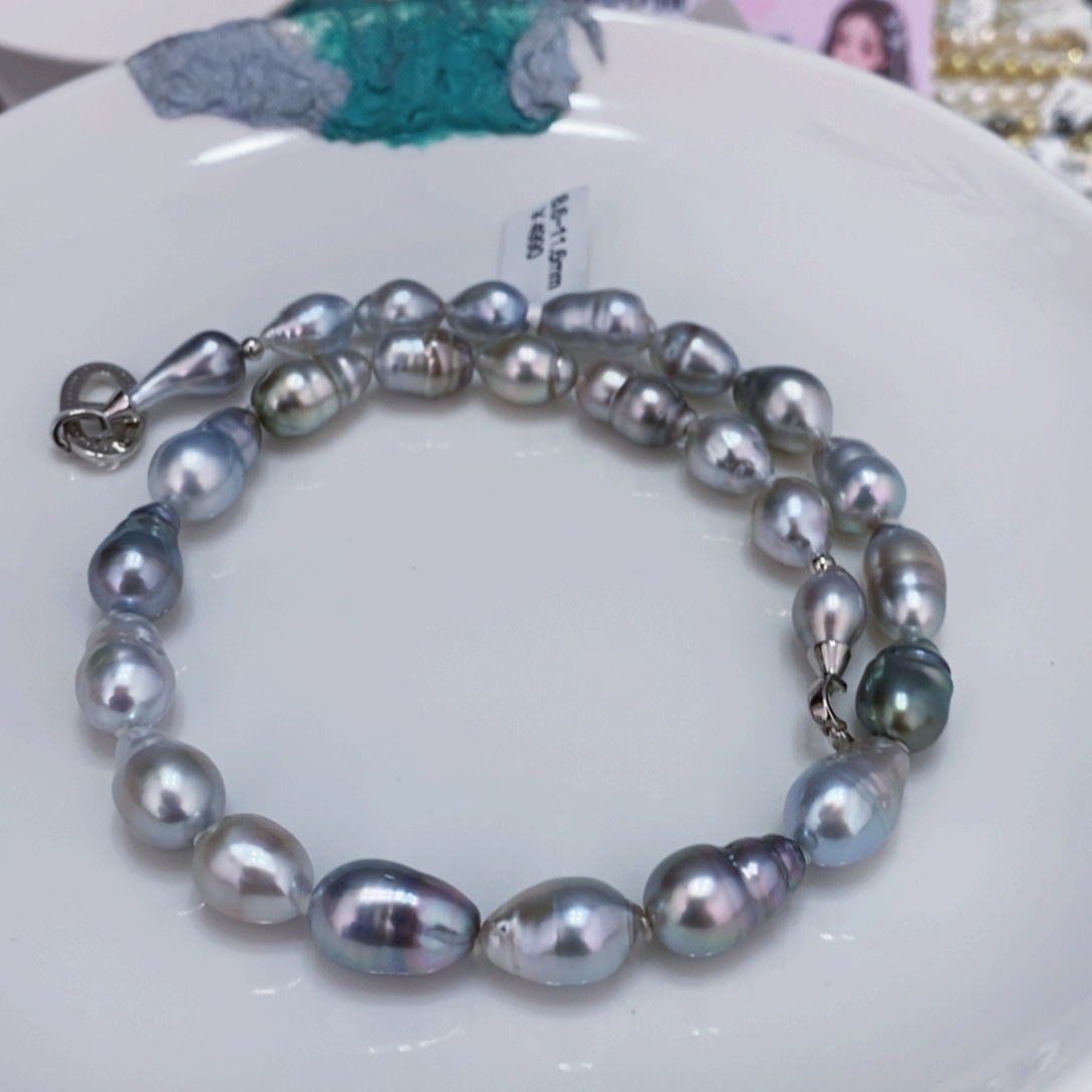 海水珍珠颈饰未镶嵌❤️****铂金灰项链8.6-11.6兰