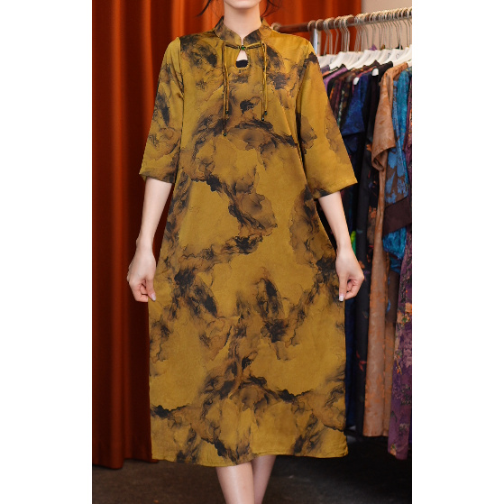 27-夏季大码裙子 水墨黄金