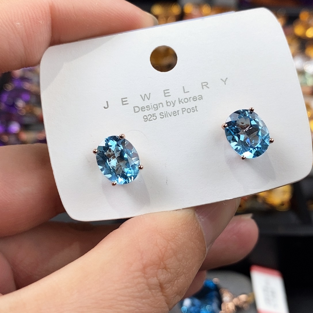托帕石耳钉银S925镶嵌