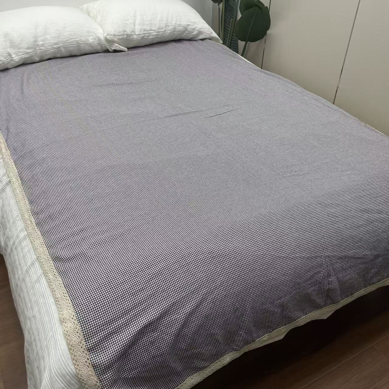 C212 千鸟蓝格汉麻色织单人床单1.4*2.1米
