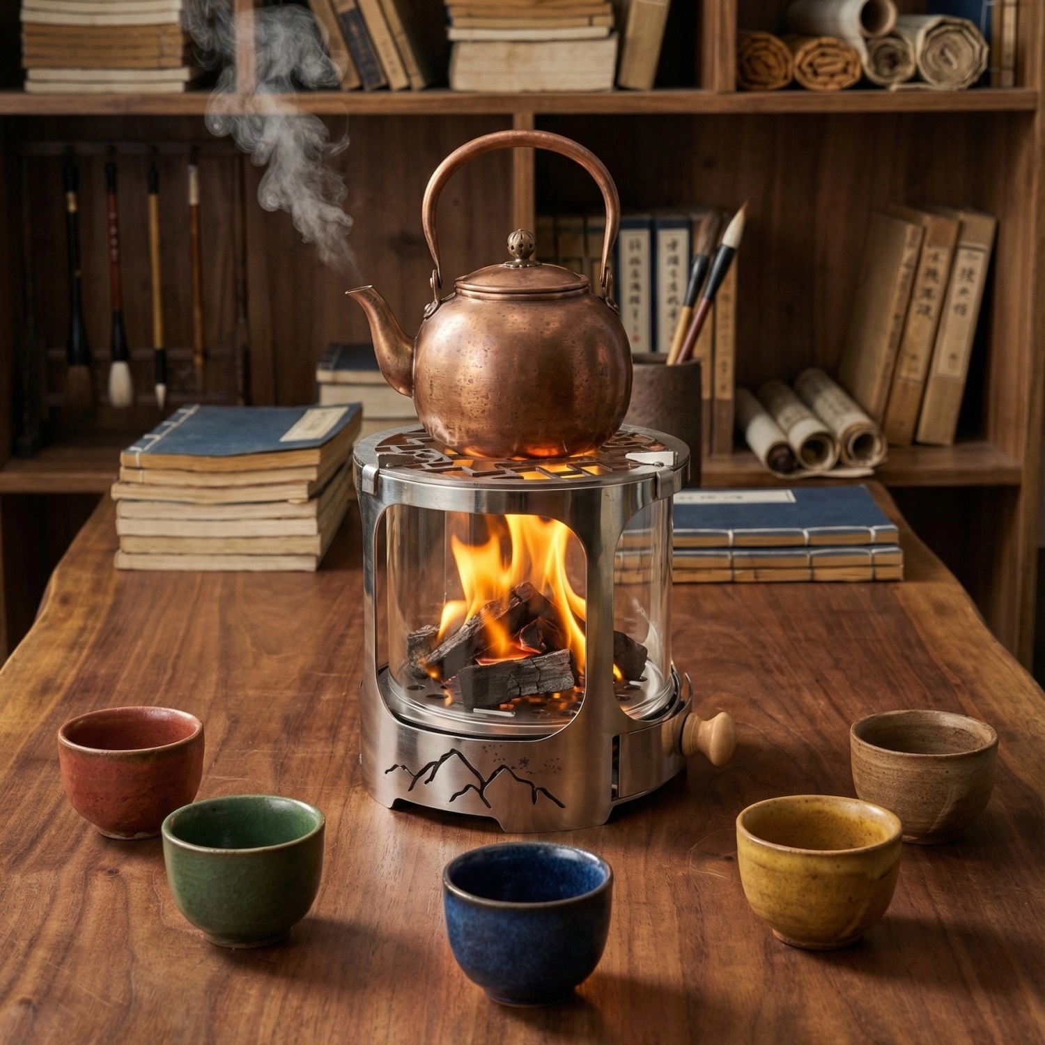 原创不锈钢家用耐高温玻璃观火炭炉户外露营围炉煮茶取暖烧水火炉