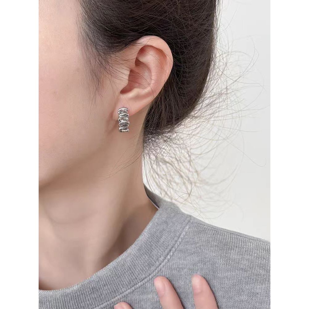 铜合金耳饰 欧美小巧时尚金属风波浪扭曲不规则耳扣耳环冷淡N2461