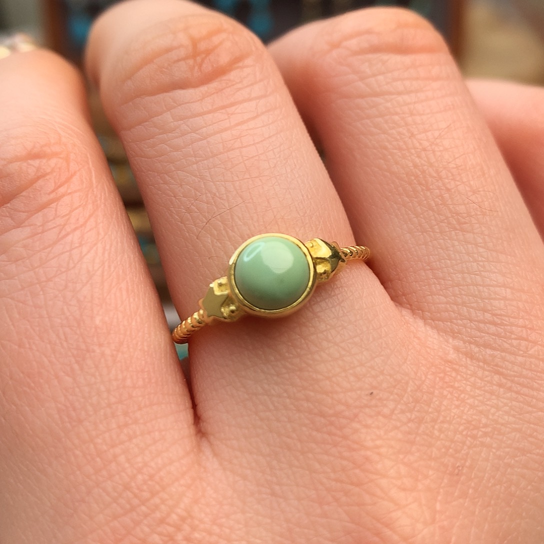 绿松石精品戒指银S925镀金镶嵌
