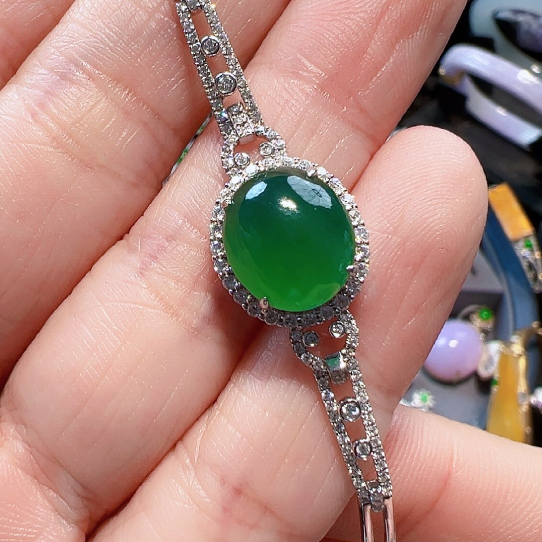 翡翠手链18K金镶嵌签收后24小时鉴赏期