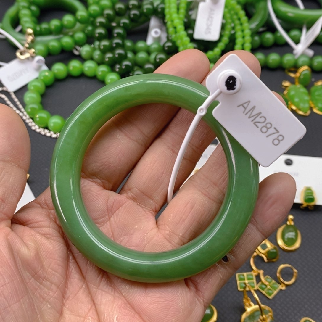 和田玉（碧玉）手镯未镶嵌萌**妹56