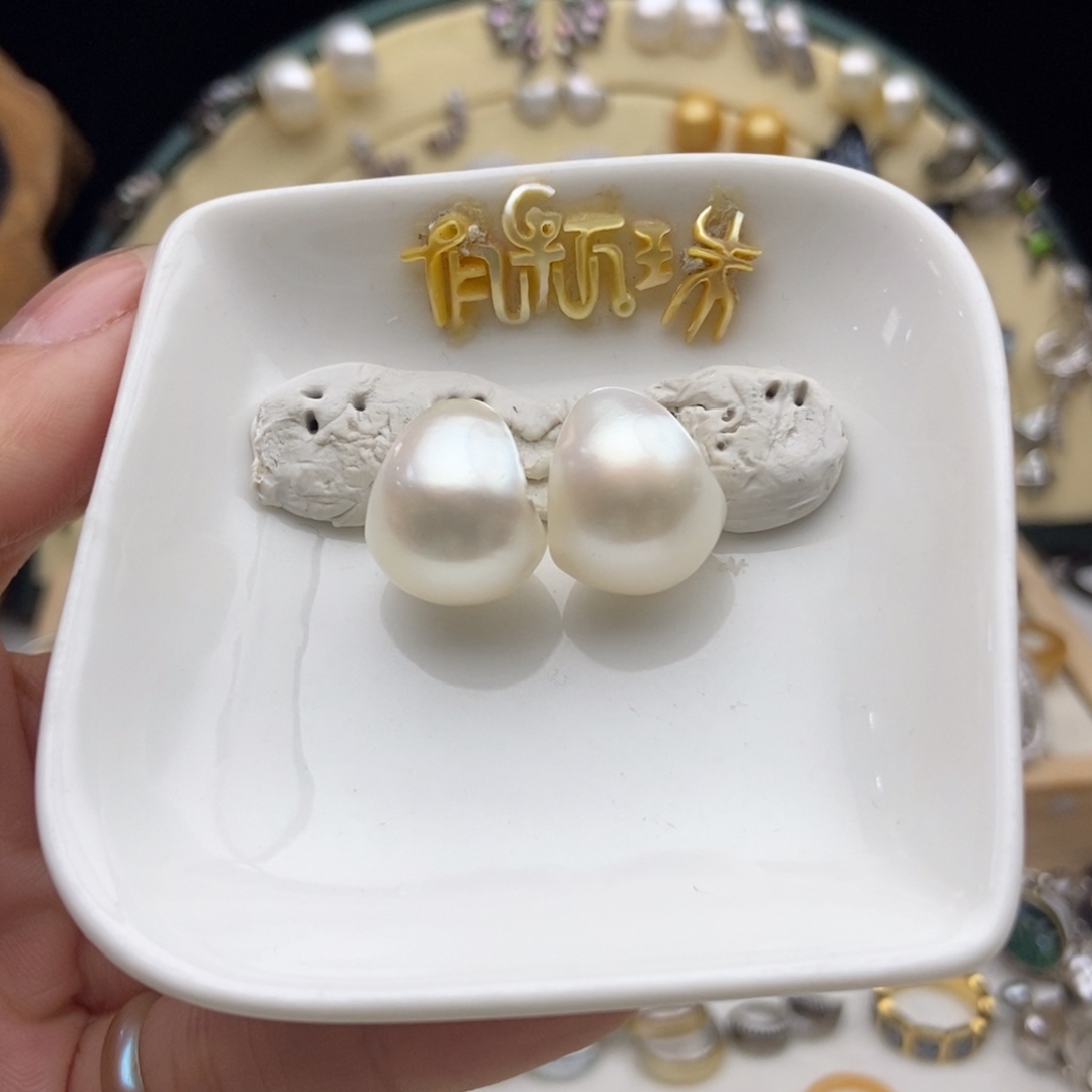 银S925镶嵌画框海水珍珠冷光澳白耳包