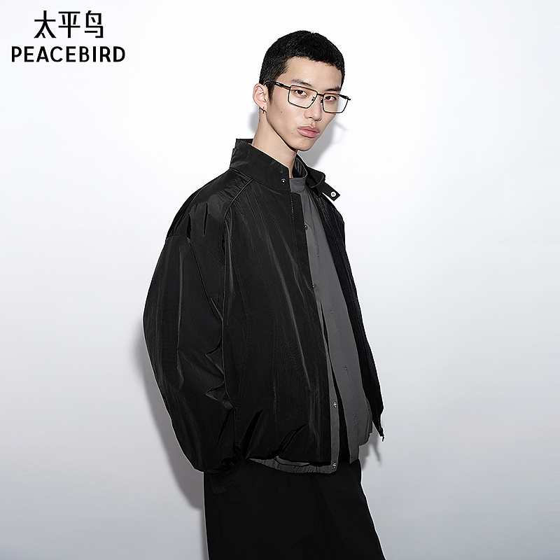 【商场同款】太平鸟男装新款夹克黑色宽松韩版立领百搭B2BCF3D09
