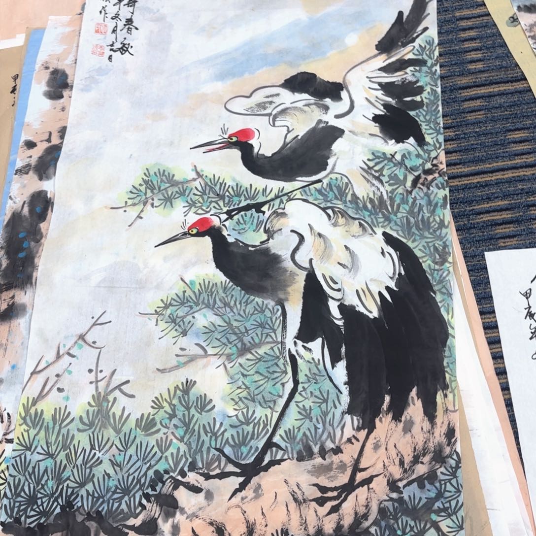 国画毛英四尺花鸟作品朱