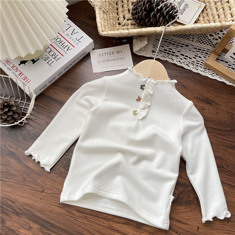 春秋女童半高领木耳边领打底衫加绒儿童洋气新款长袖T恤童装反季