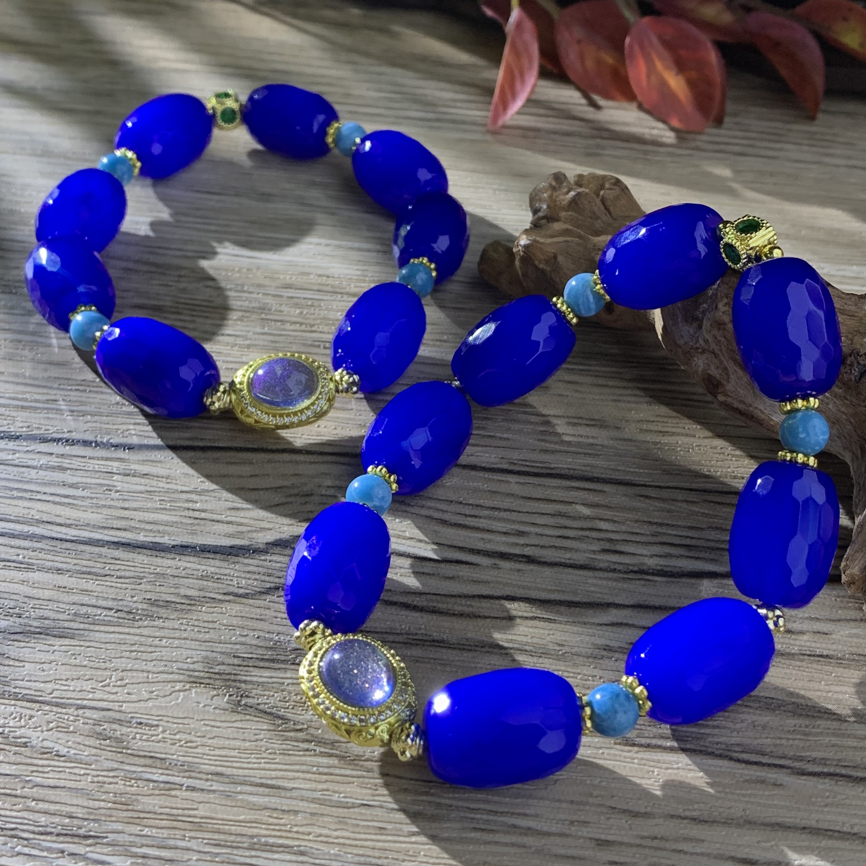 S8200【任会长珠宝】蓝血海灵芝蓝玛瑙玉蓝手串-多样性只发一件