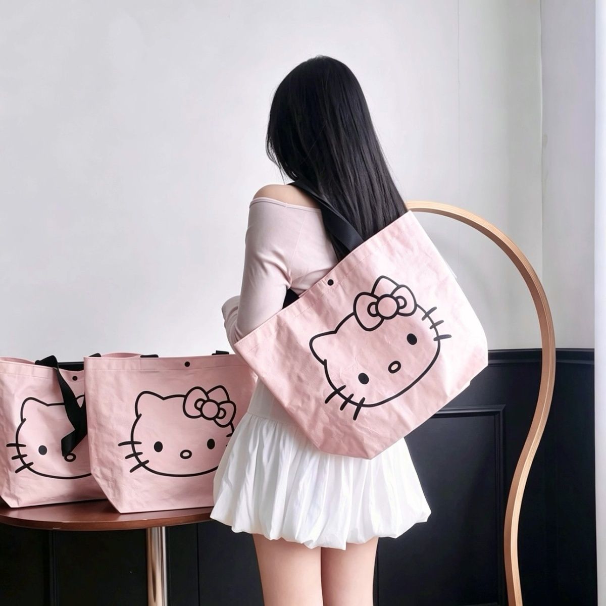 ins粉色Hello Kitty礼品袋服饰店高档手提袋编织袋礼品袋收纳袋