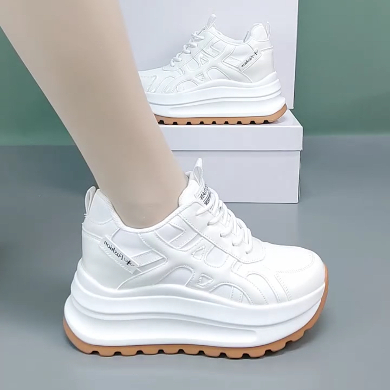 真皮厚底老爹鞋女2025新款显瘦休闲小白鞋小个子内增高透气运动鞋