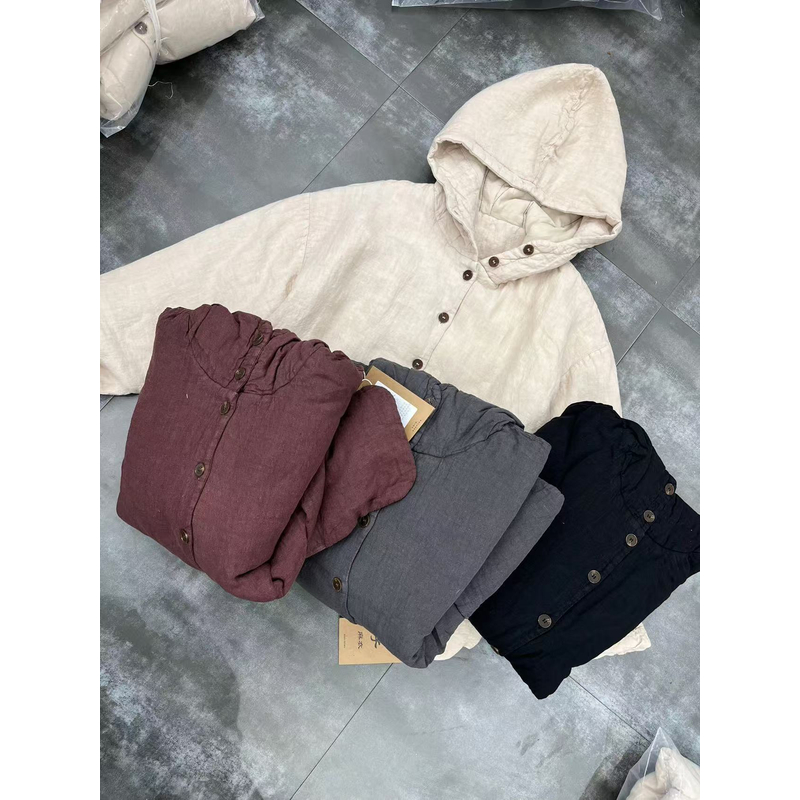 3570雨露麻加棉连帽棉服外套复古文艺百搭宽松冬季新款