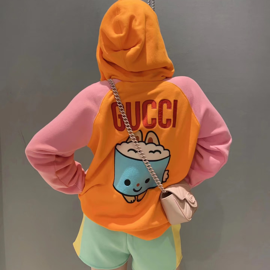 99新 AMIPARIS 古驰 橙色 Kawaii 联名款 马卡龙 连帽外套 L码