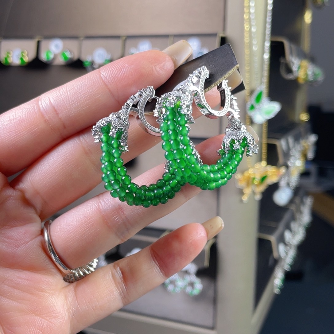 红***！翡翠银S925镶嵌耳饰翡翠