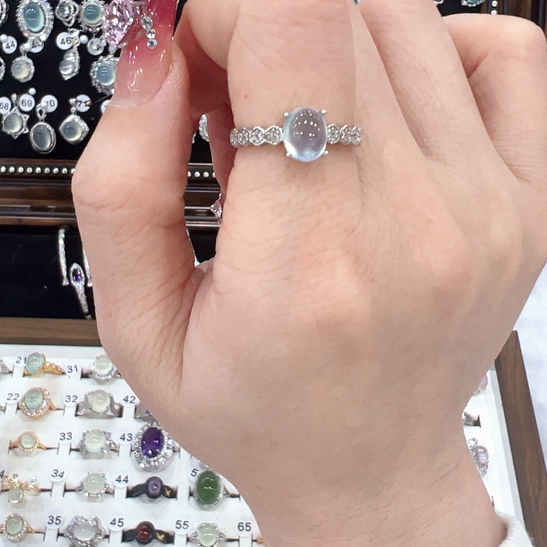 蛇纹石玉银S925镀金镶嵌戒指