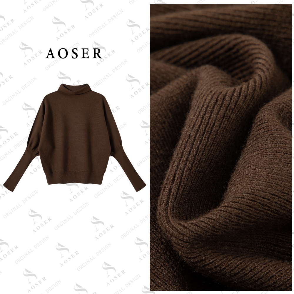 AOSER小众宽松显瘦百搭高领套头蝙蝠袖针织衫上衣日常休闲风9093