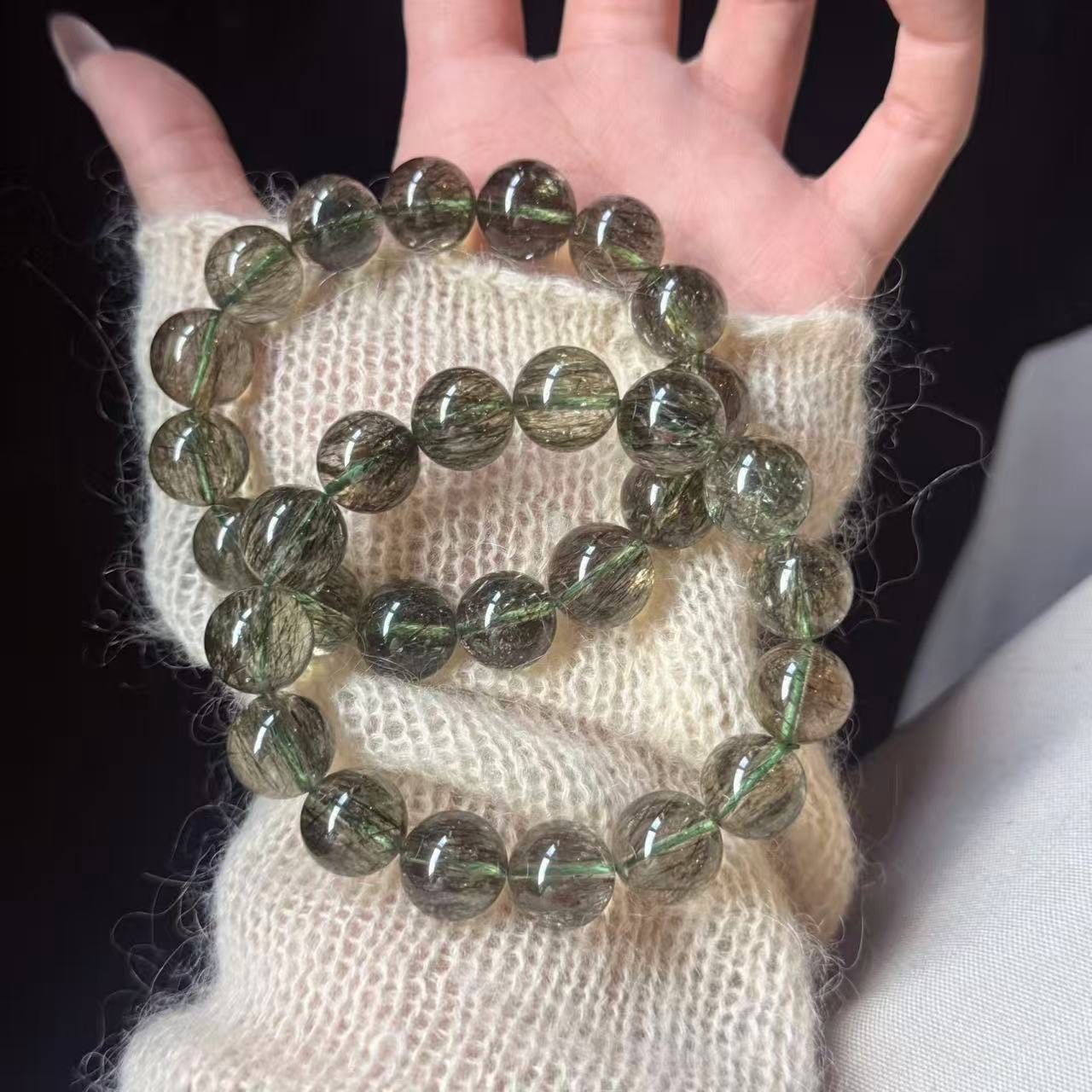 晶挖挖天然满发绿碧玺绿发晶手串手链气质百搭(8929)多样性发其一