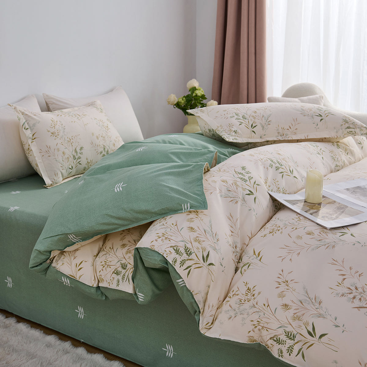 秋冬款床上四件套被套被罩学生宿舍单双人磨毛加厚小清新斜纹