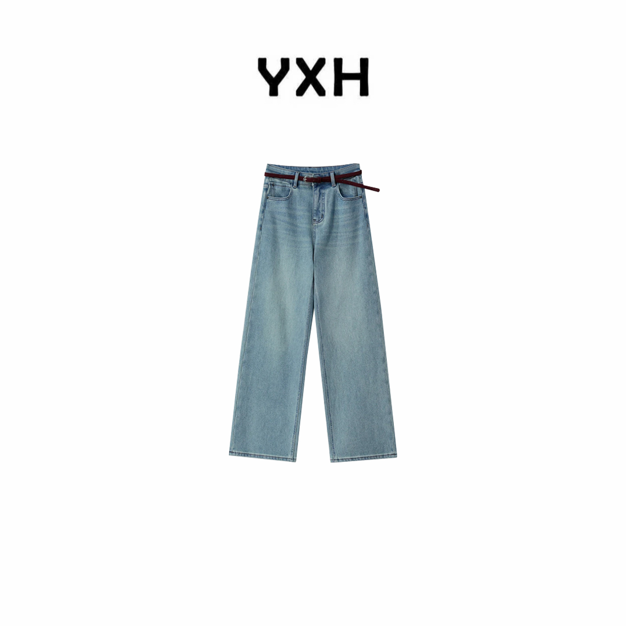 JZ【全勤王弹力加绒直筒裤（含腰带））】高弹高腰显瘦牛仔裤JZ77349