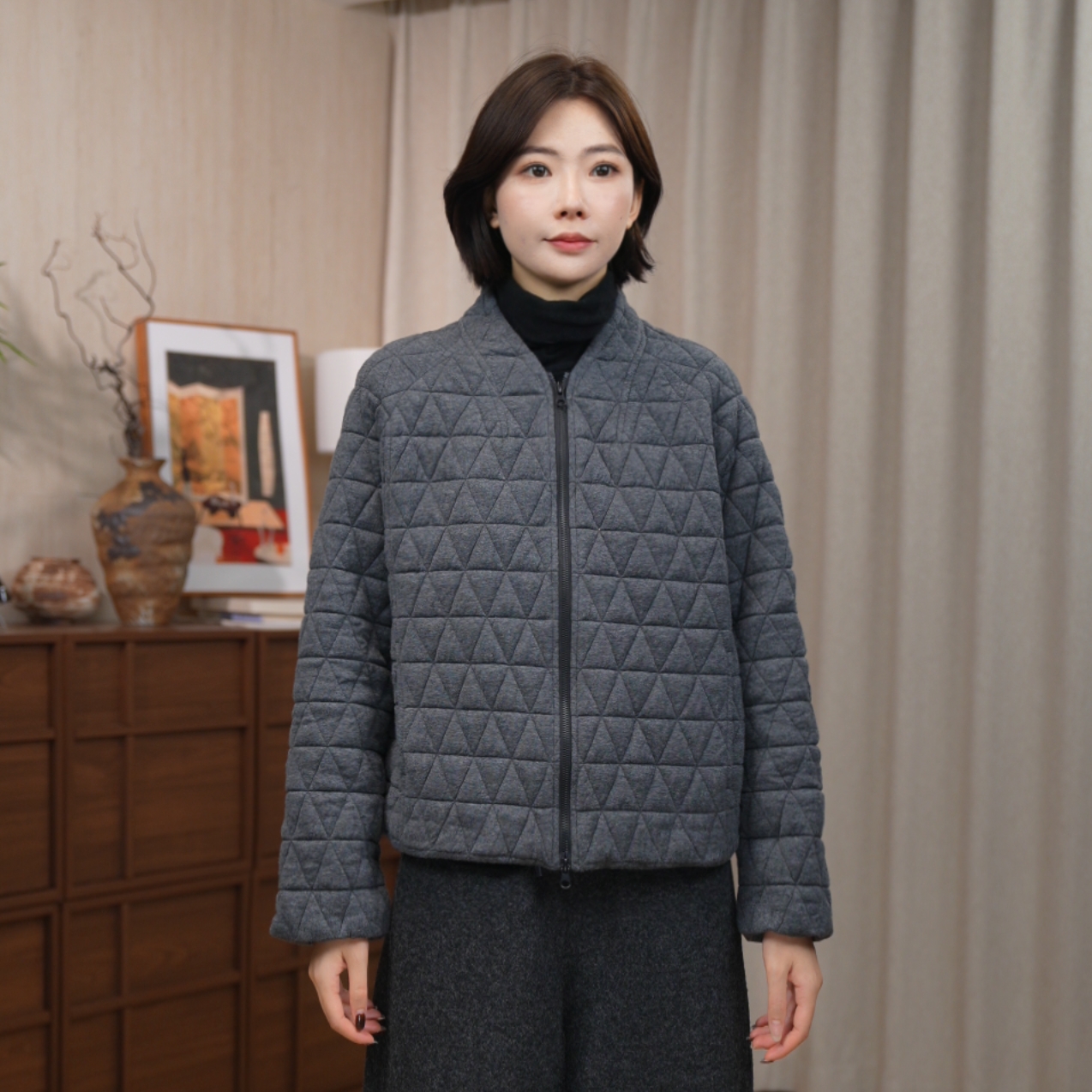 CHENGRAN棉衣时尚秋冬冬季休闲流光风螺纹菱格棉服女