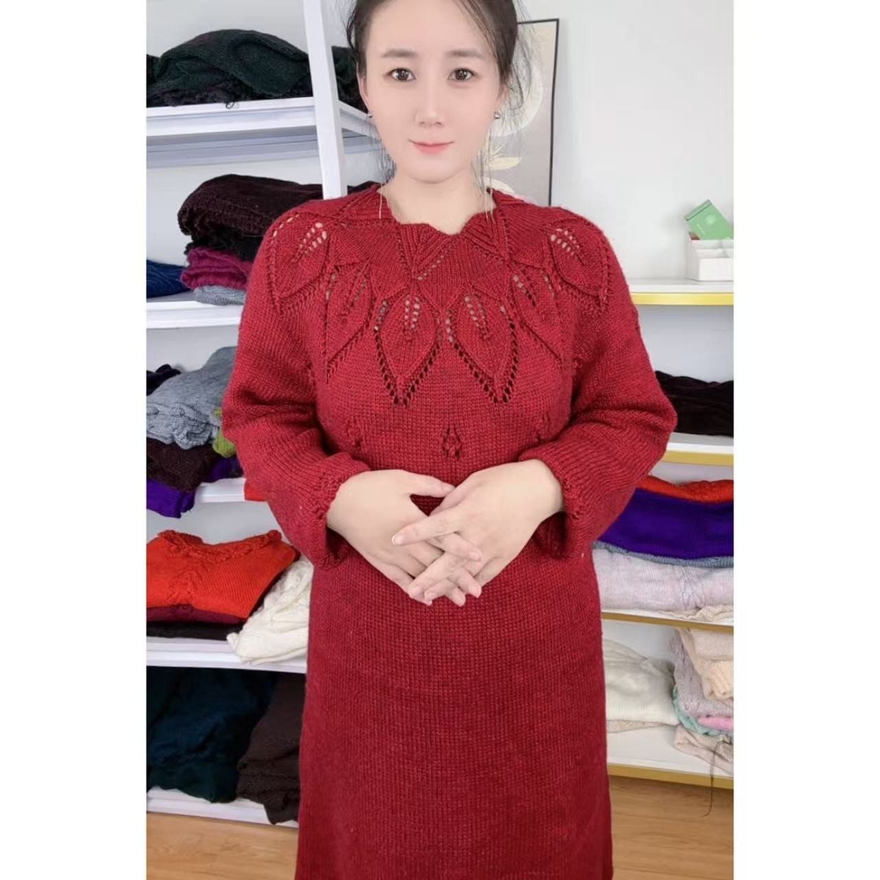 彩貂绒线 织「树叶花连衣裙」手工diy   非成品 拍2送工具+教程