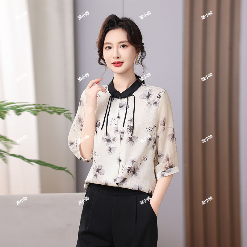 2168夏季印花衬衫洋气时尚百搭设计感妈妈小衫