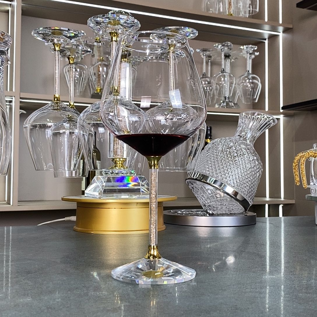 手柄款水晶玻璃金钻550红酒杯6支