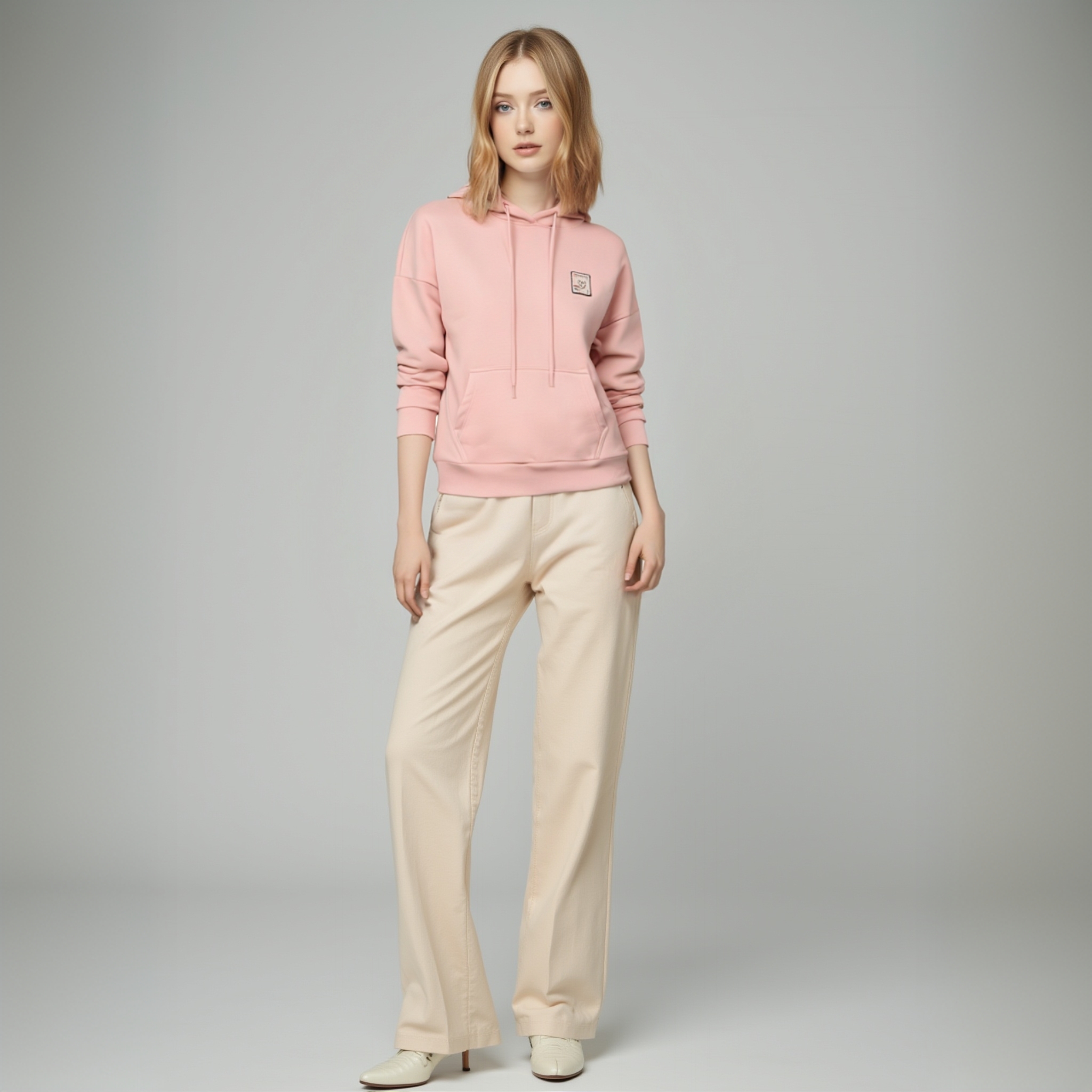 拉系列 套头连帽卫衣宽松女士加绒小狗刺绣印花休闲百搭秋冬上衣