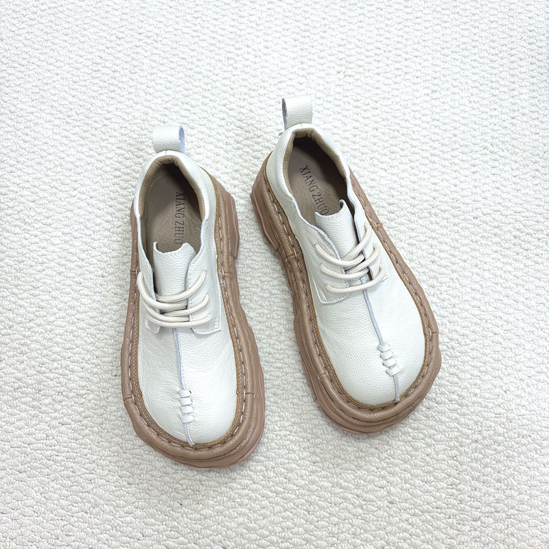 X719-56手工原创牛皮大头丑萌鞋女厚底增高休闲系带松糕单鞋子女