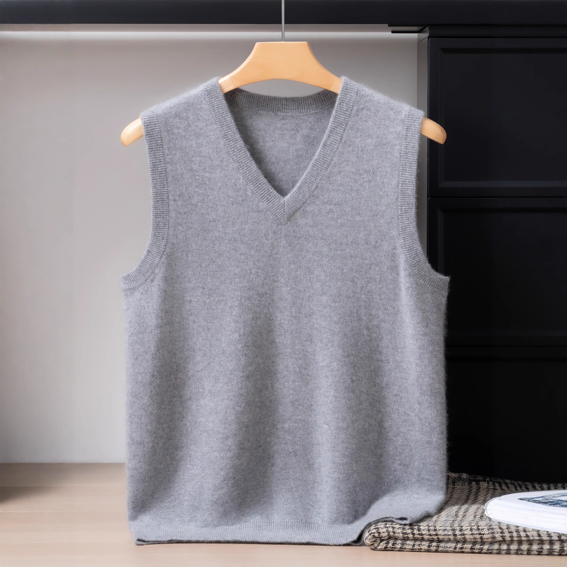 7705【100%纯山羊绒】男士12针V领背心商务休闲叠穿内搭外穿190g